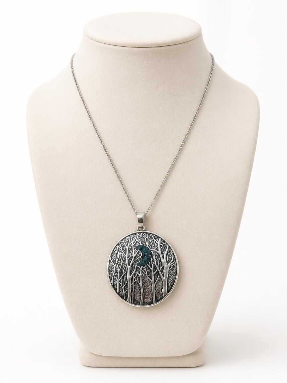 Druzy Moon in Forest Pendant Necklace