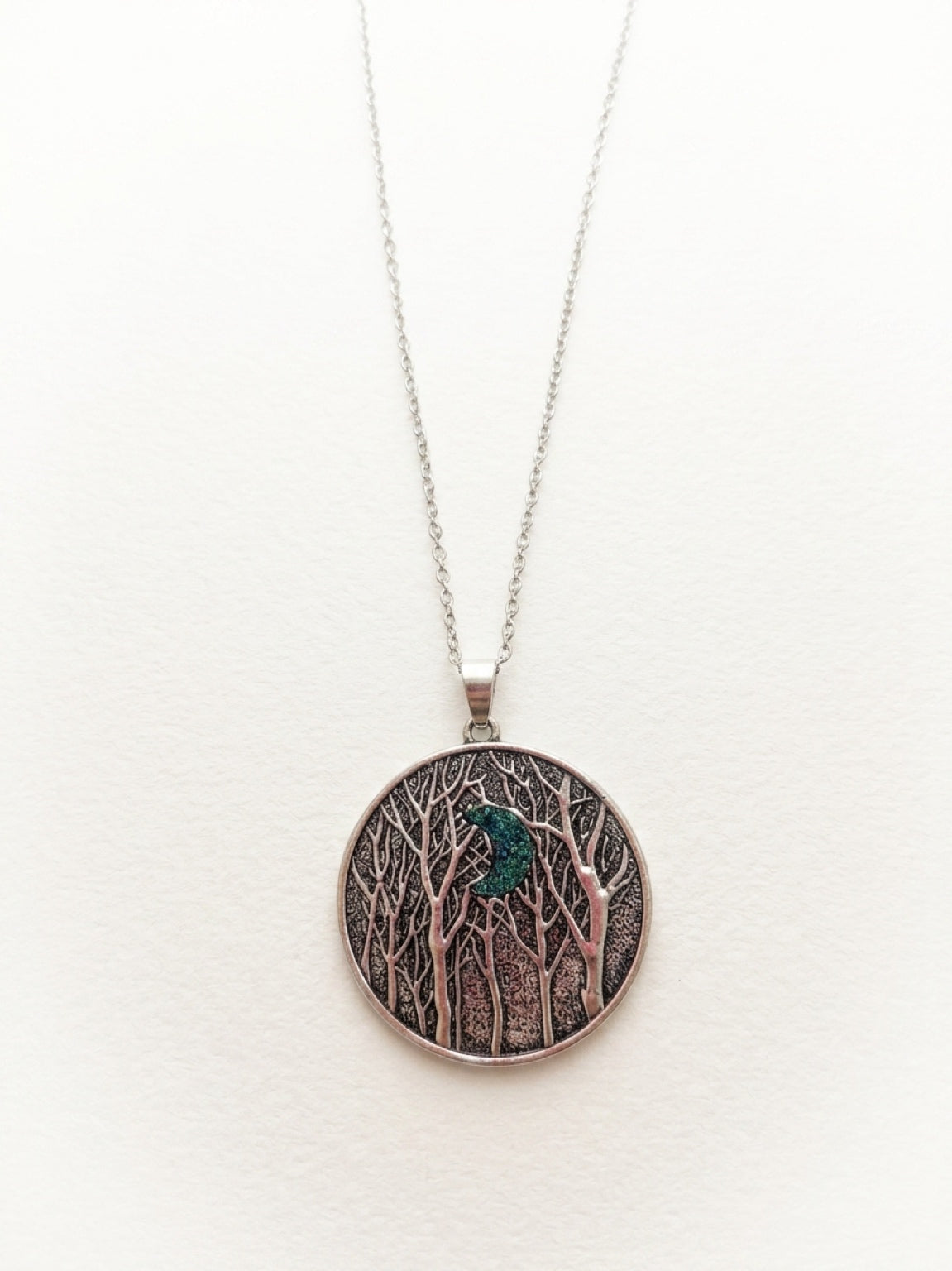 Druzy Moon in Forest Pendant Necklace