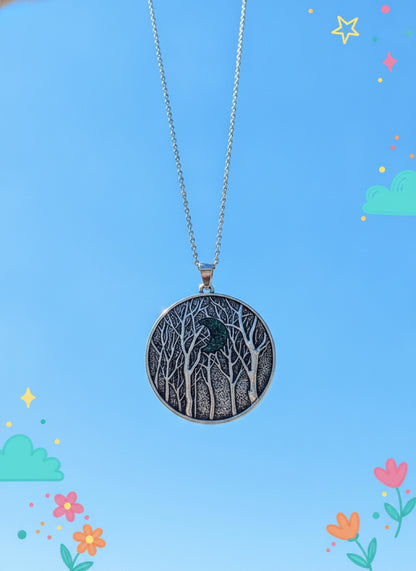 Druzy Moon in Forest Pendant Necklace