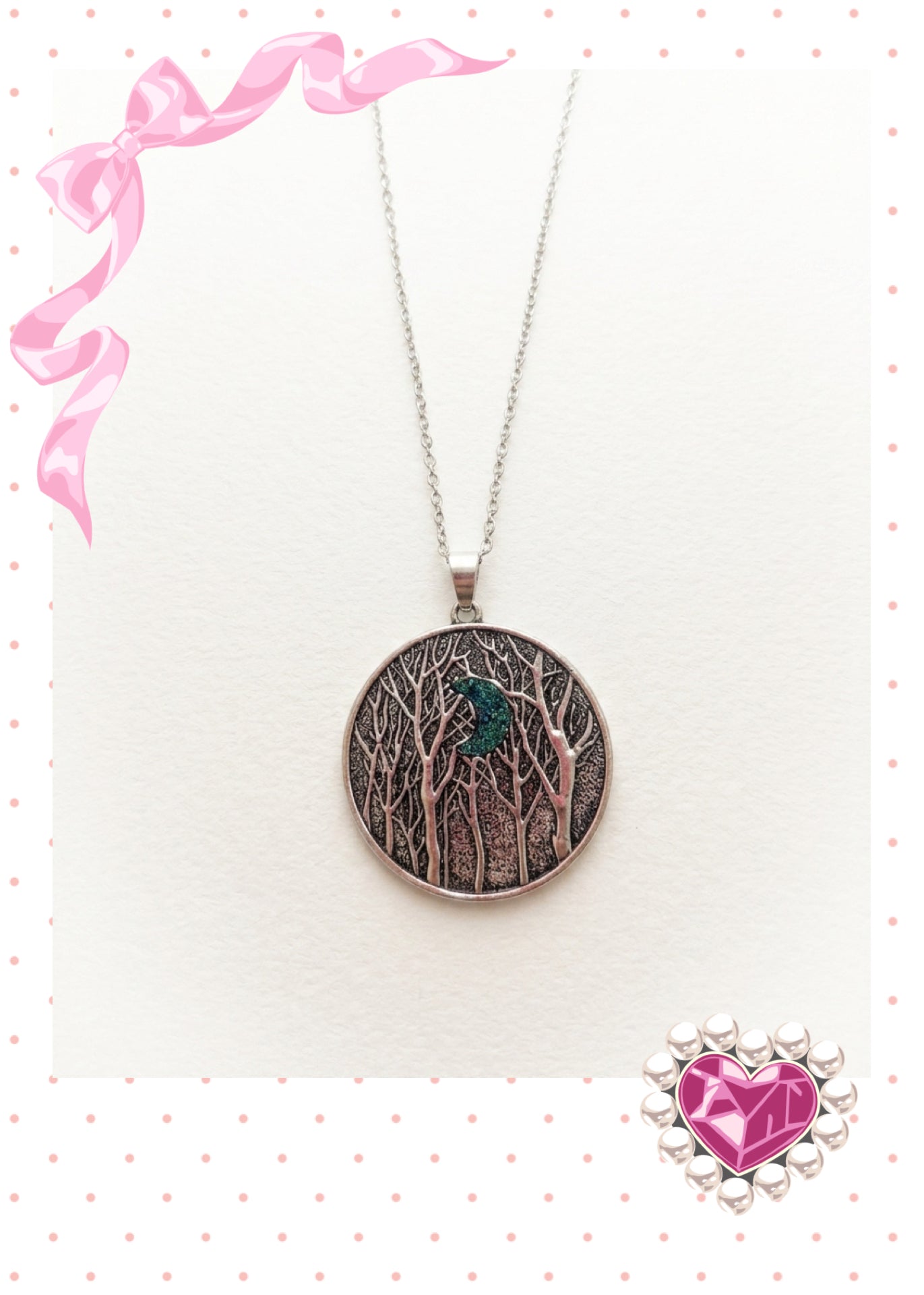Druzy Moon in Forest Pendant Necklace