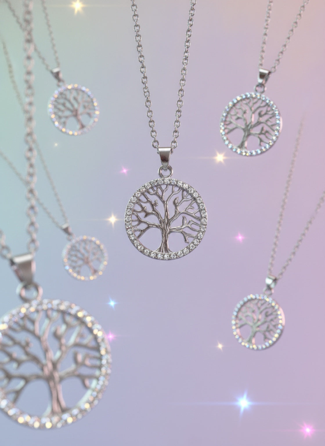 Rhinestone Tree of Life Pendant Necklace