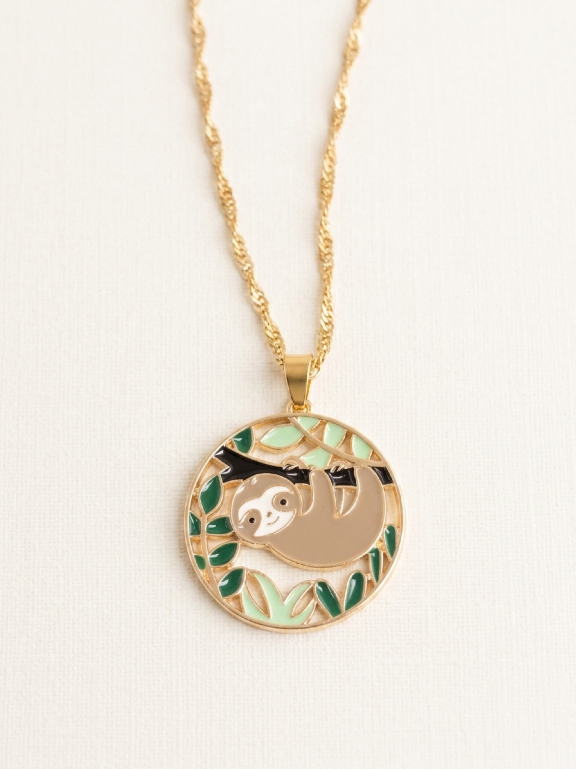 Hanging Sloth Enamel Pendant Necklace