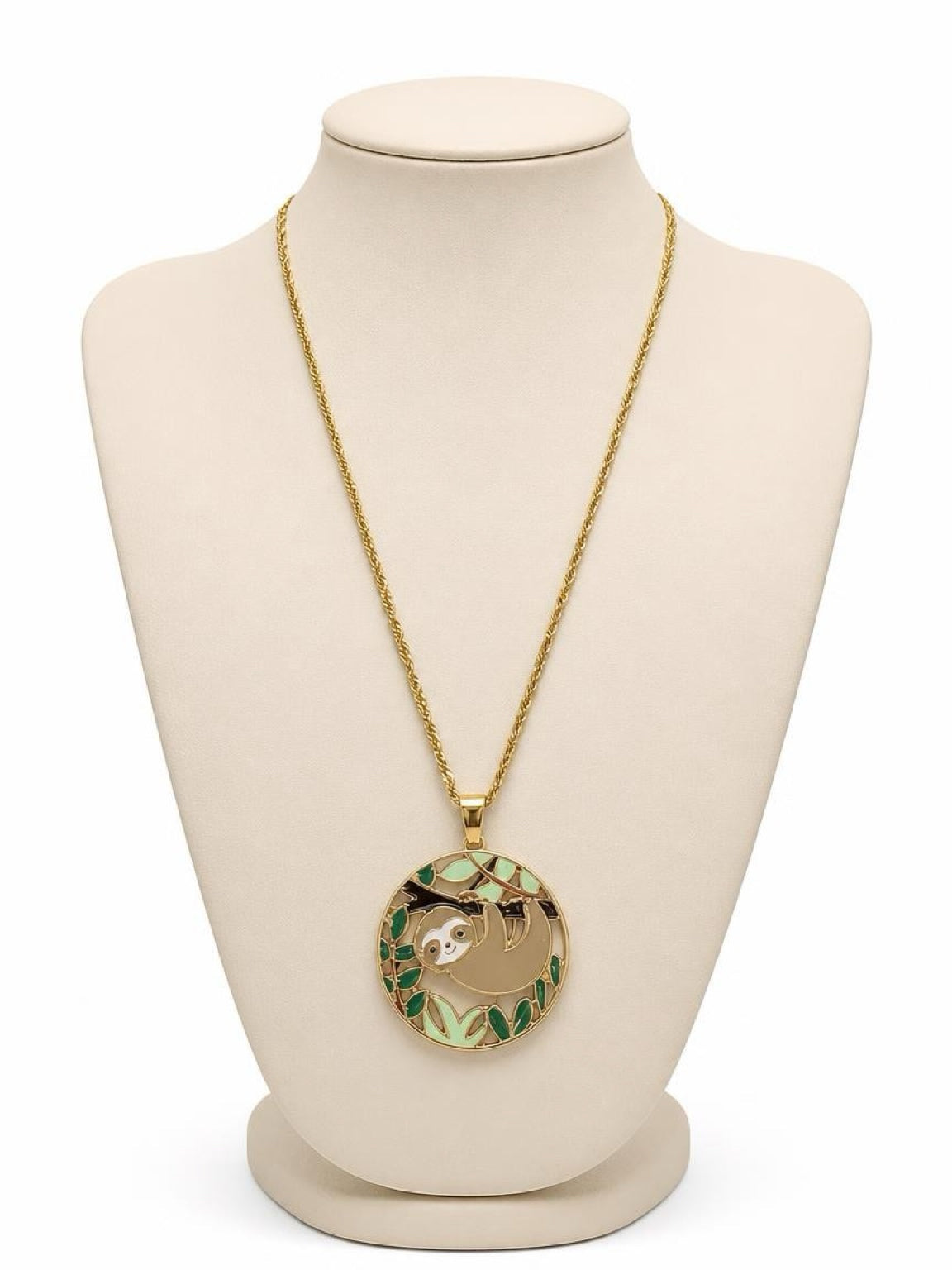 Hanging Sloth Enamel Pendant Necklace
