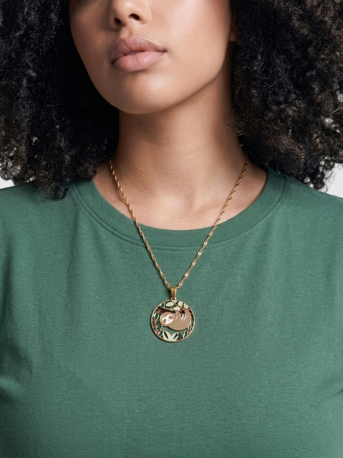 Hanging Sloth Enamel Pendant Necklace