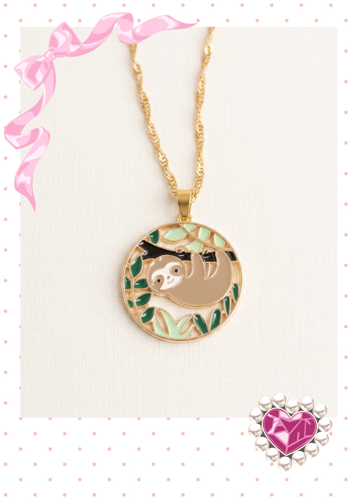 Hanging Sloth Enamel Pendant Necklace
