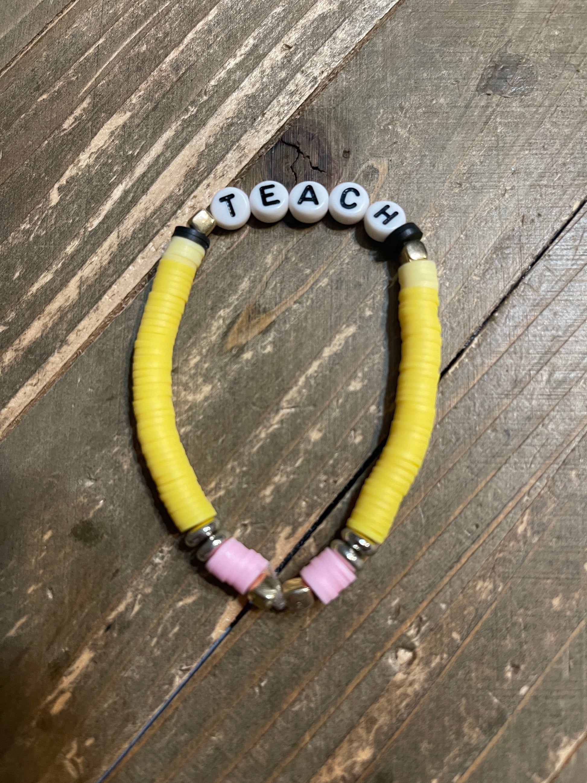 Teacher Clay Beaded Stretch BraceletPink tiful of LOVE