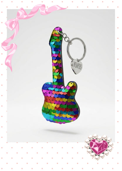 Memphis Rainbow Sequin Guitar Keychain