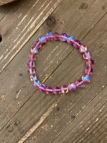 Pink Holographic glass beaded Stretch braceletPink tiful of LOVE