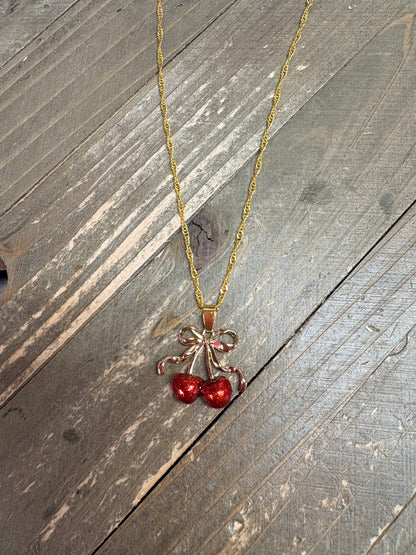 Cherry Bow Pendant Necklace