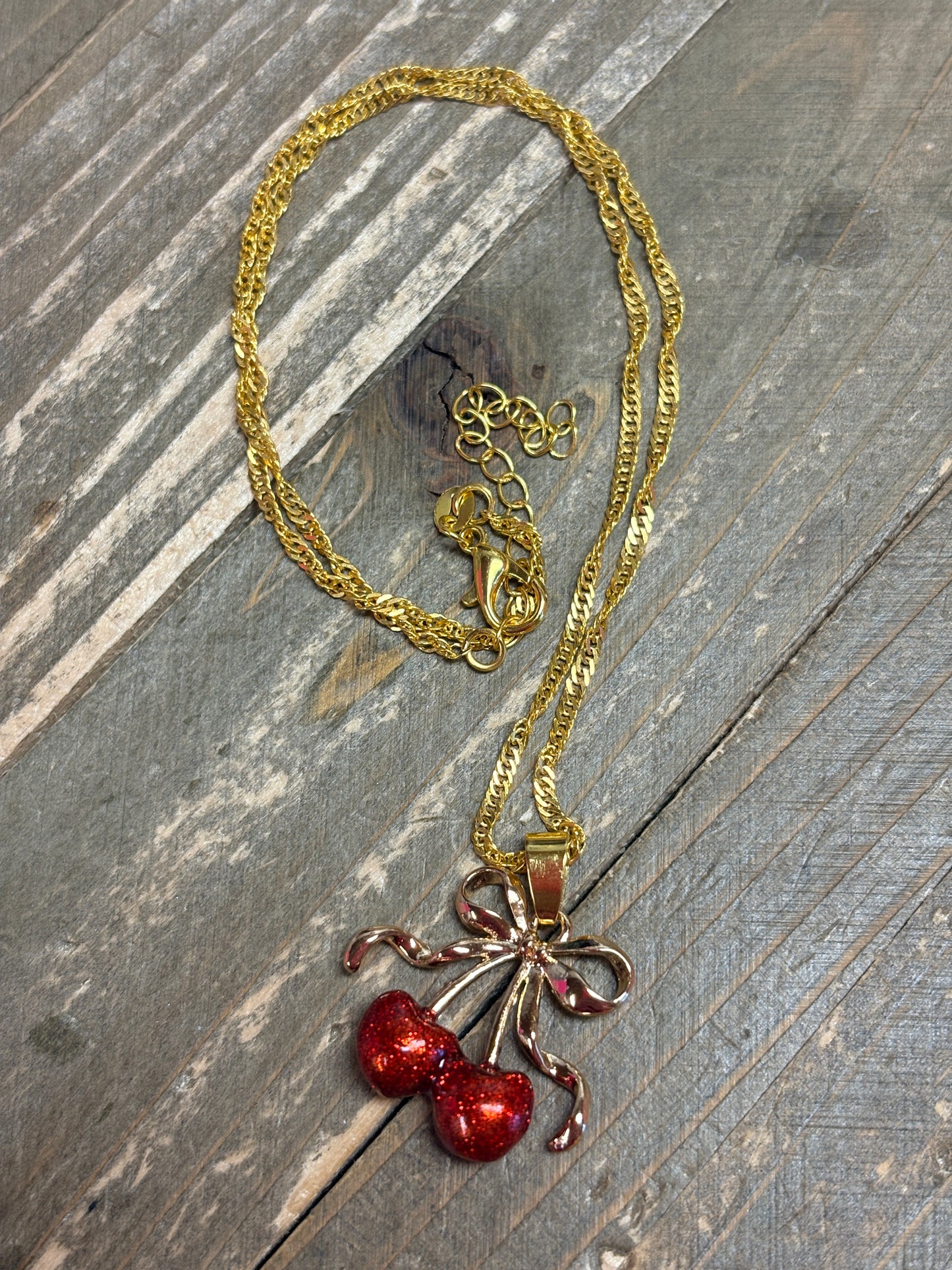 Cherry Bow Pendant Necklace