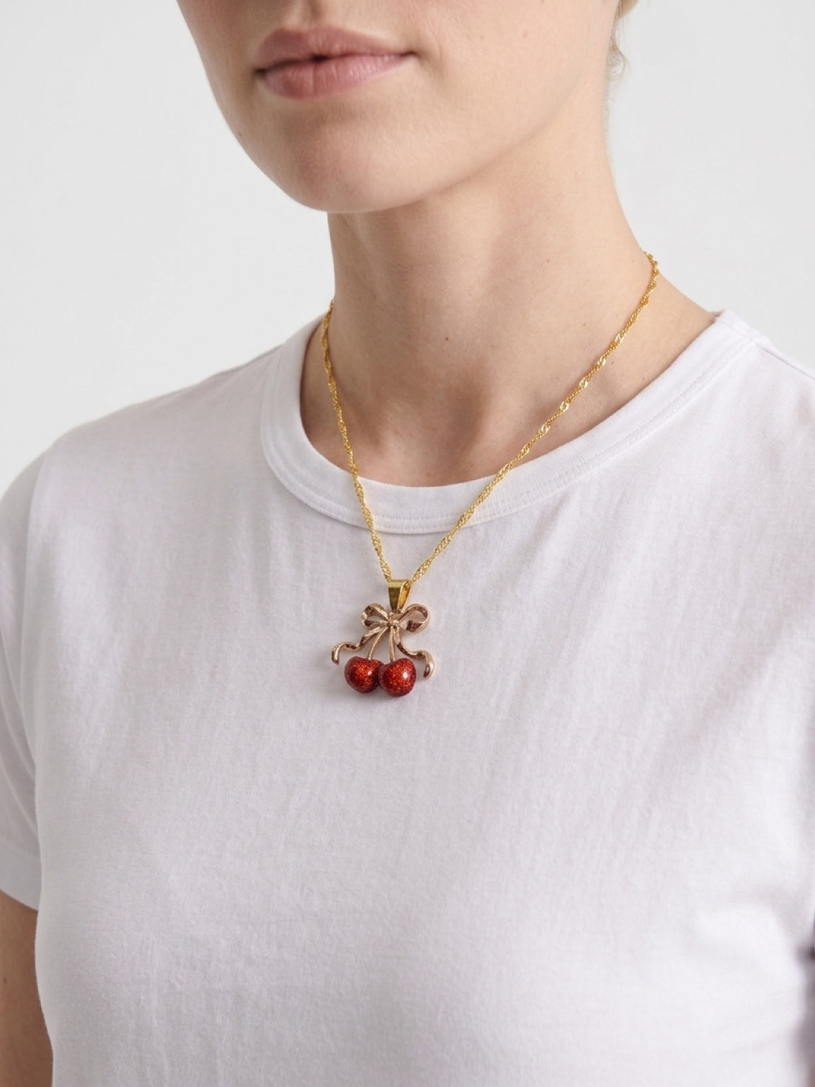 Cherry Bow Pendant Necklace