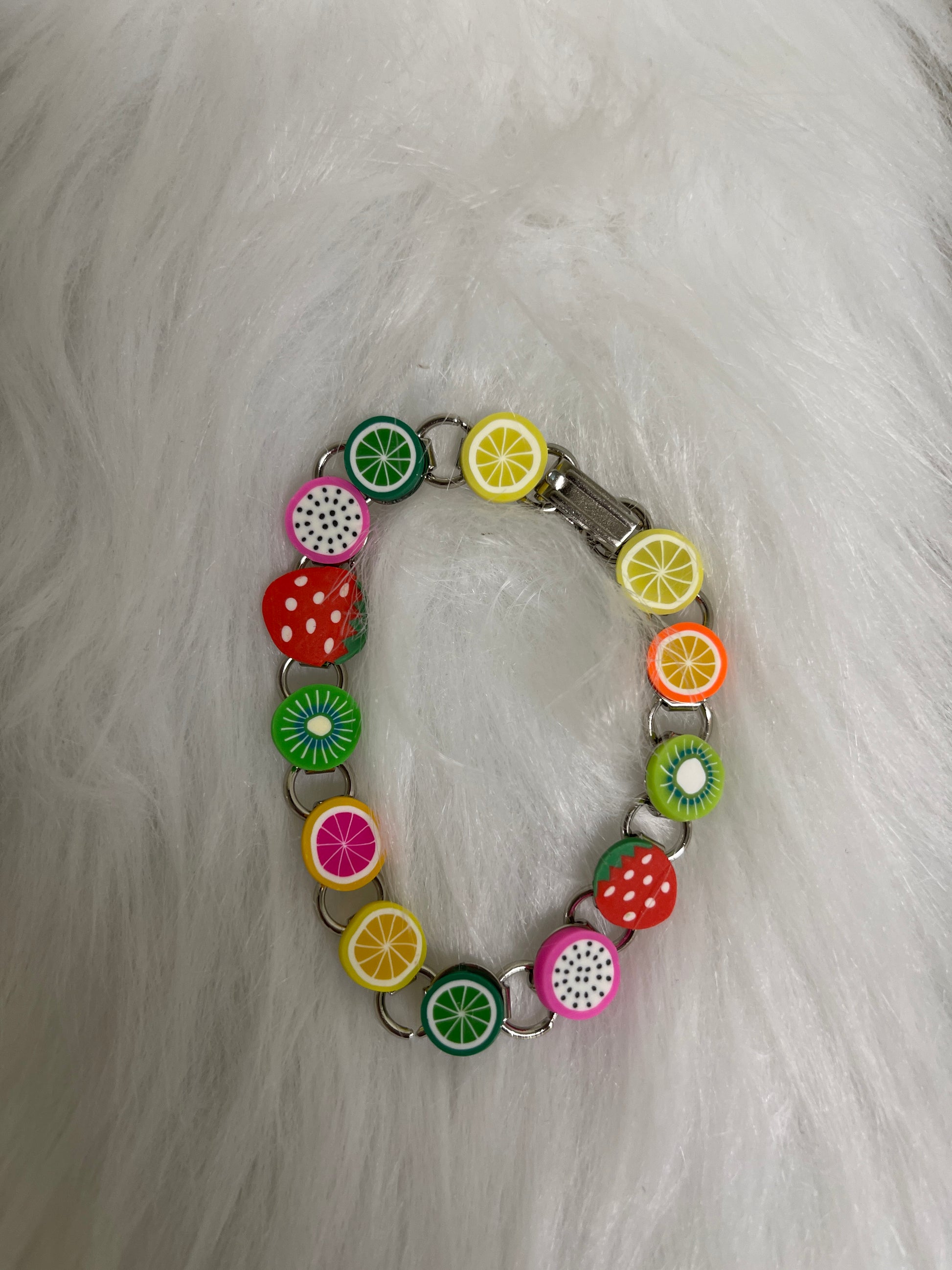 Assorted slice of Fruit  Bracelet, Silver 13  links-5Pink tiful of LOVE