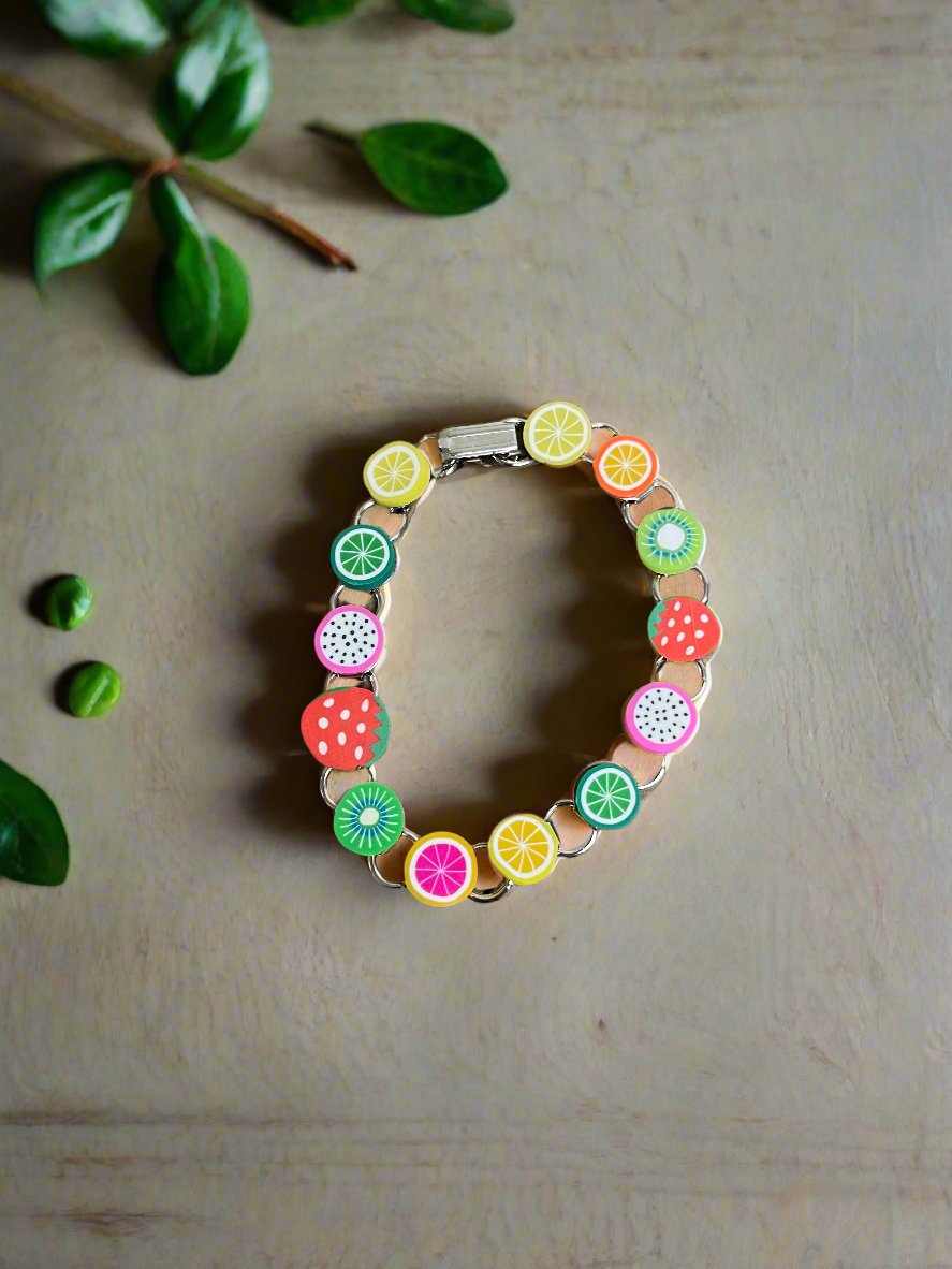 Assorted slice of Fruit  Bracelet, Silver 13  links-5Pink tiful of LOVE