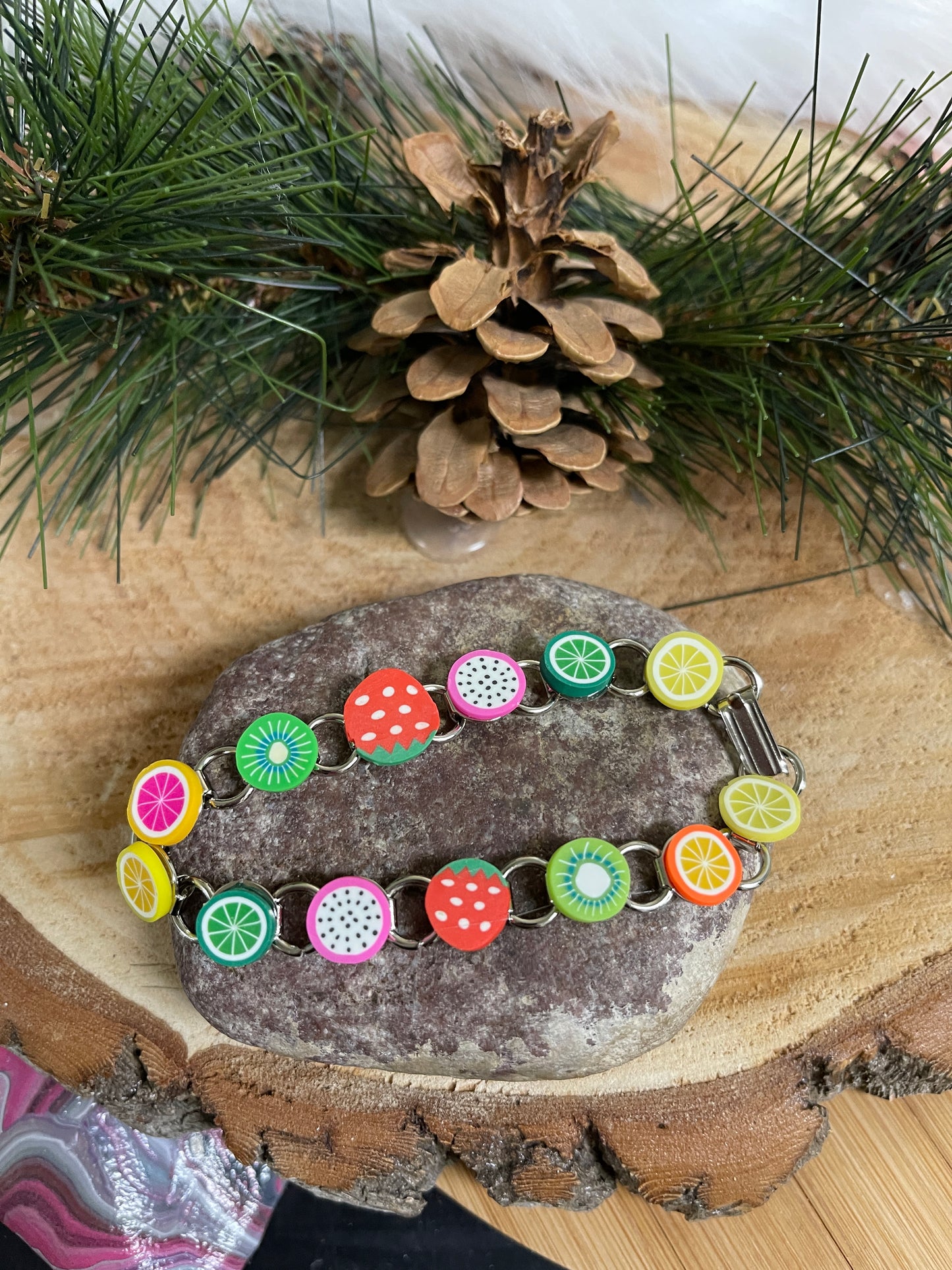 Assorted slice of Fruit  Bracelet, Silver 13  links-5Pink tiful of LOVE