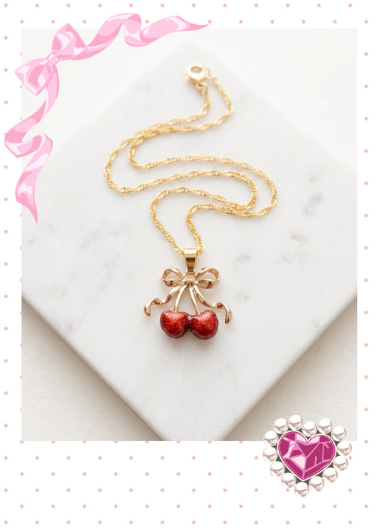 Cherry Bow Pendant Necklace