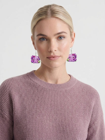 Lavender Kawaii Axolotl Acrylic Dangle Earrings