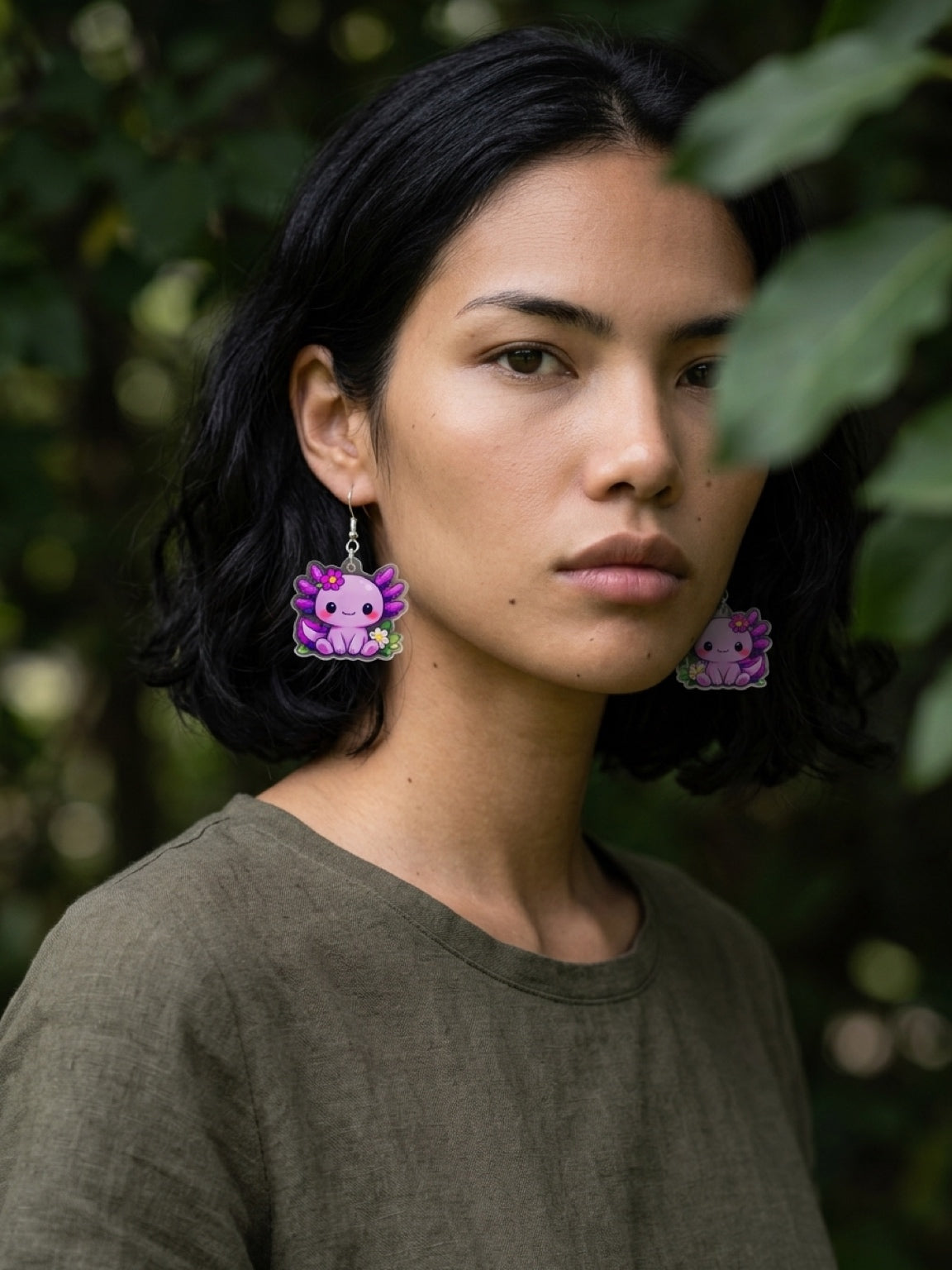 Lavender Kawaii Axolotl Acrylic Dangle Earrings