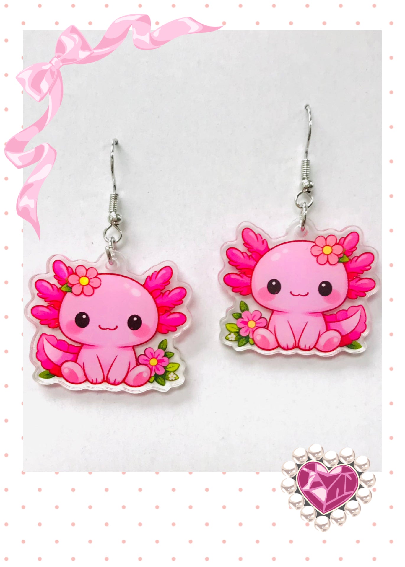 Pink Kawaii Axolotl Acrylic Dangle Earrings