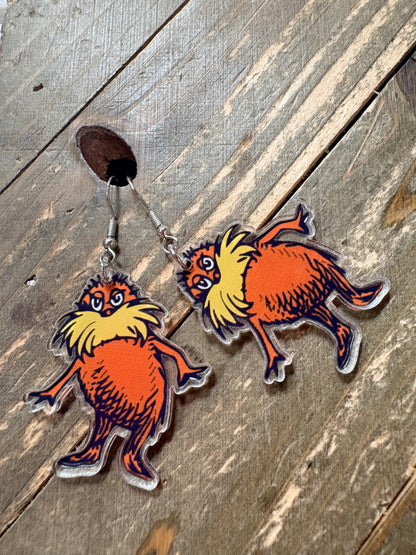 Whimsical Orange “Forest Guardian” Acrylic Dangle Earrings