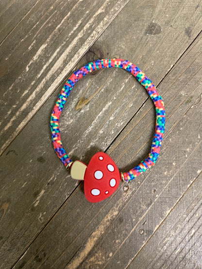 Mushroom and Clay Beaded Stretch BraceletPink tiful of LOVE