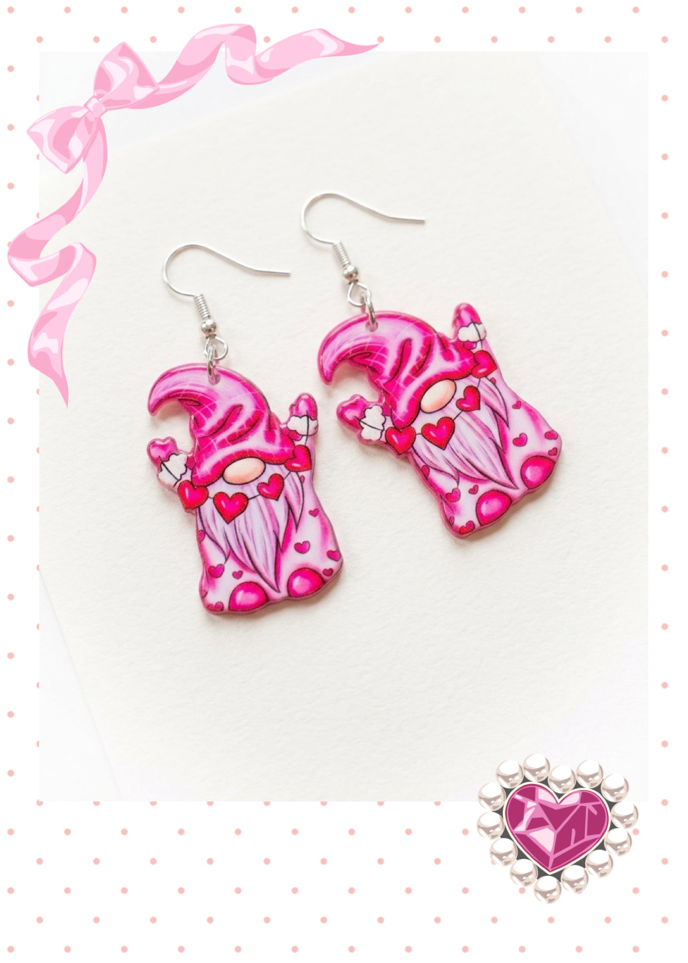 Sweet Valentine Gnome Acrylic Dangle Earrings