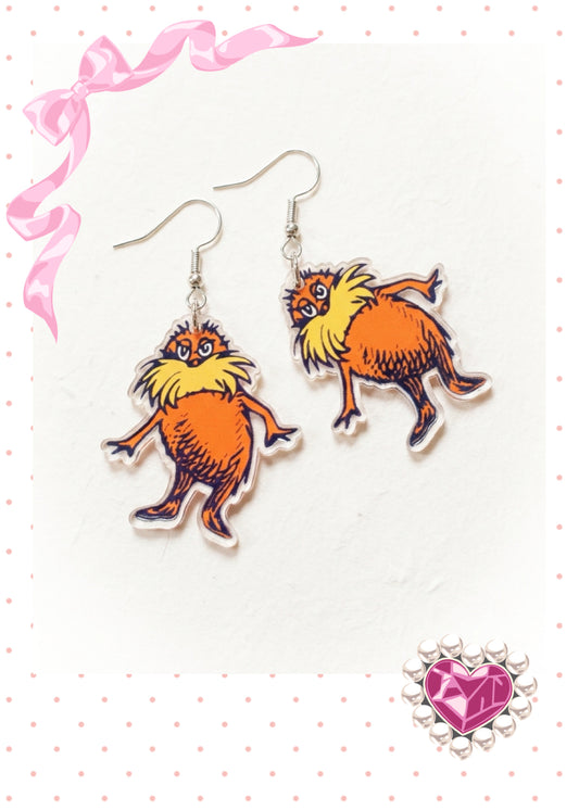 Whimsical Orange “Forest Guardian” Acrylic Dangle Earrings