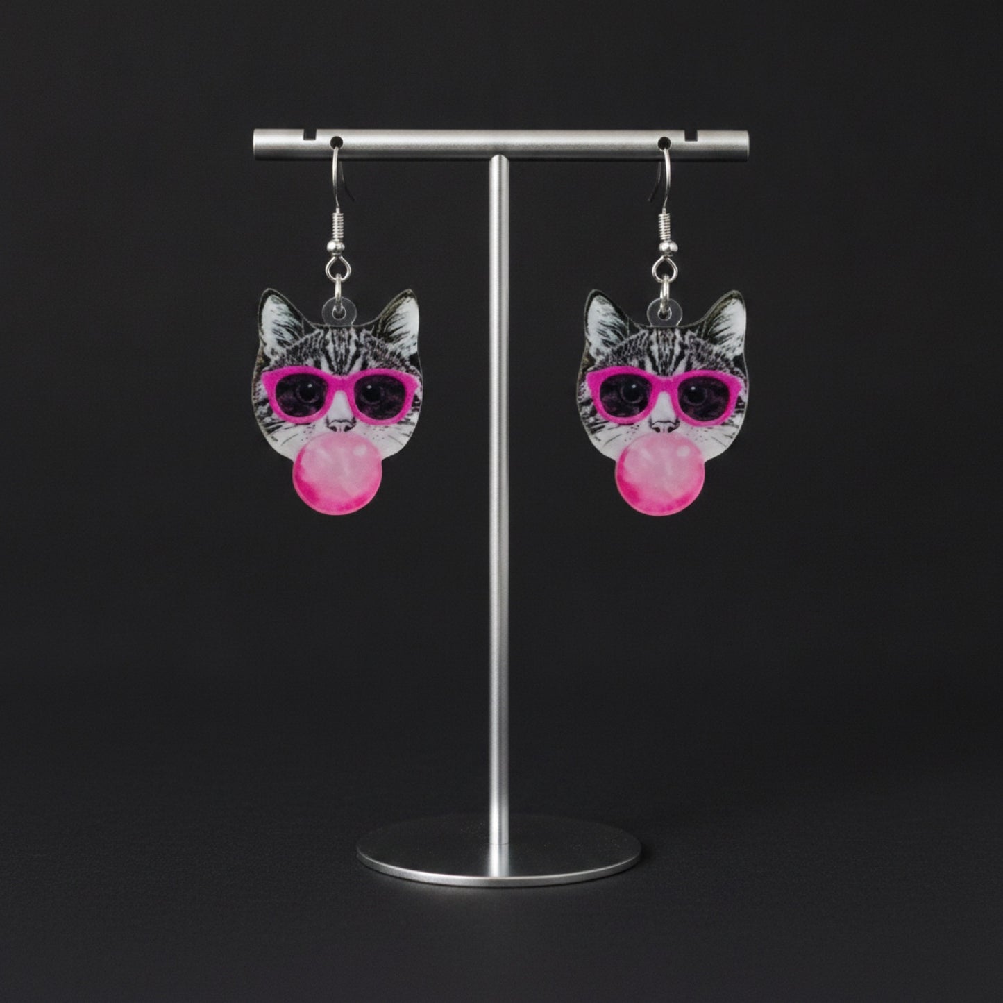 Bubble Gum Cat Wire Earrings