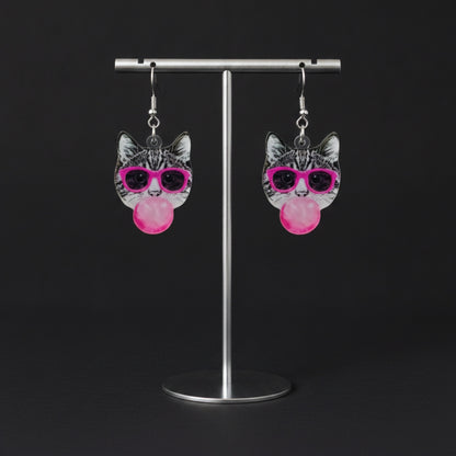 Bubble Gum Cat Wire Earrings