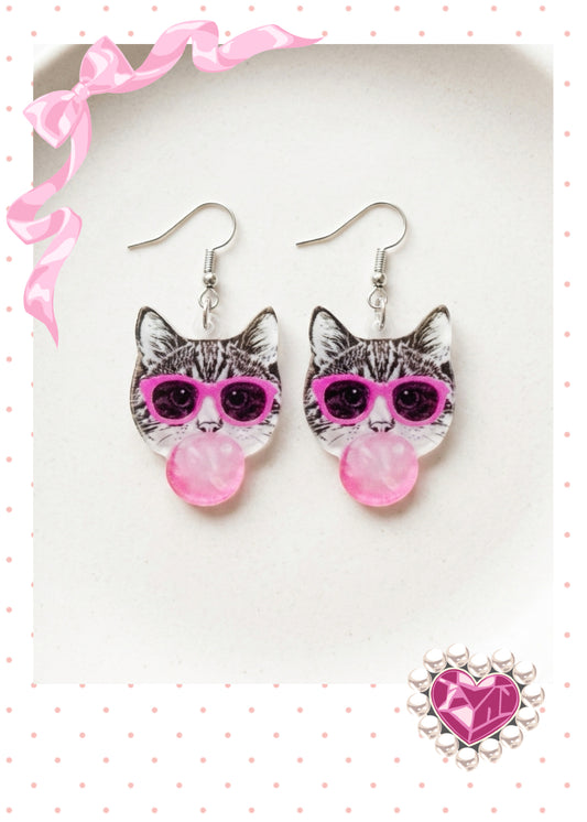 Bubble Gum Cat Wire Earrings