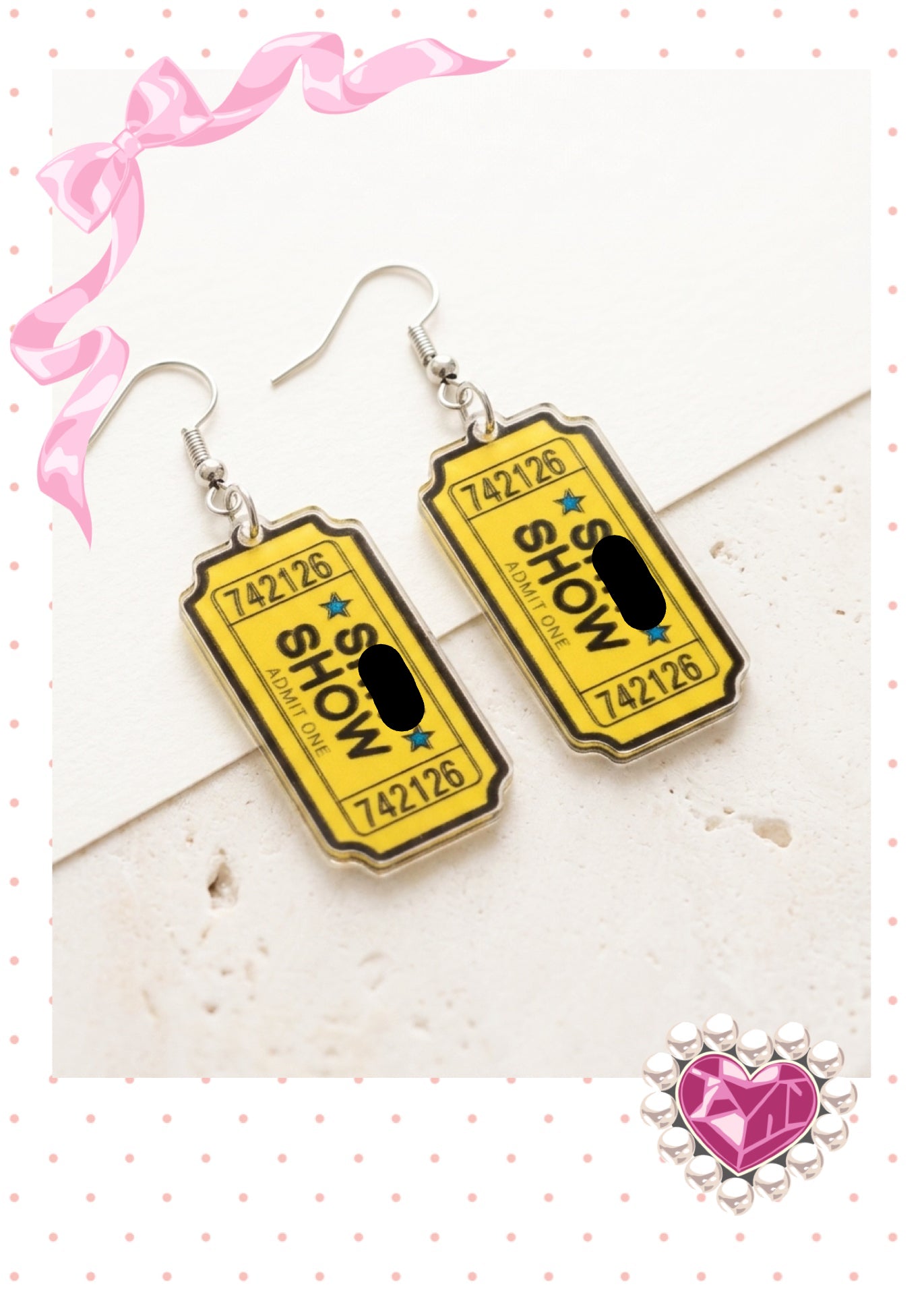 "S*** Show" Acrylic Ticket Stub Dangle Earrings