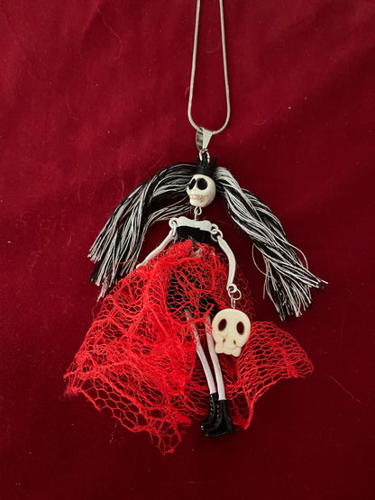 Halloween Gray and Black Hair Skeleton Pendant on a Silver Chain NecklacePink tiful of LOVE