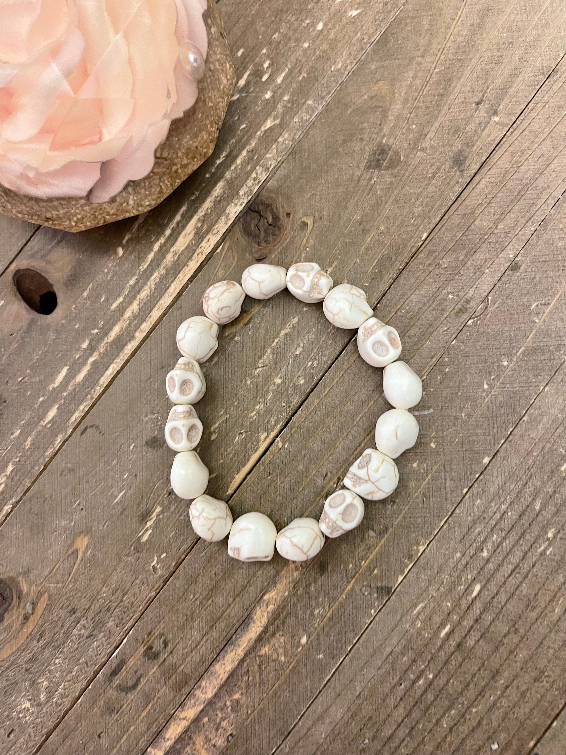 White Turquoise Skull Beaded Elastic/Stretch BraceletPink tiful of LOVE