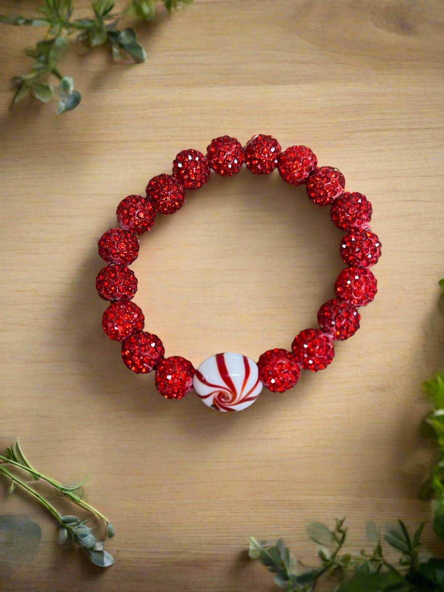 Red Bling &amp; red and White Candy Beaded Elastic/Stretch BraceletPink tiful of LOVE