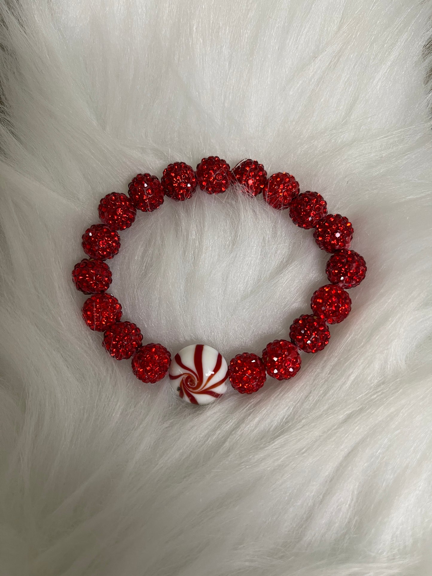 Red Bling &amp; red and White Candy Beaded Elastic/Stretch BraceletPink tiful of LOVE