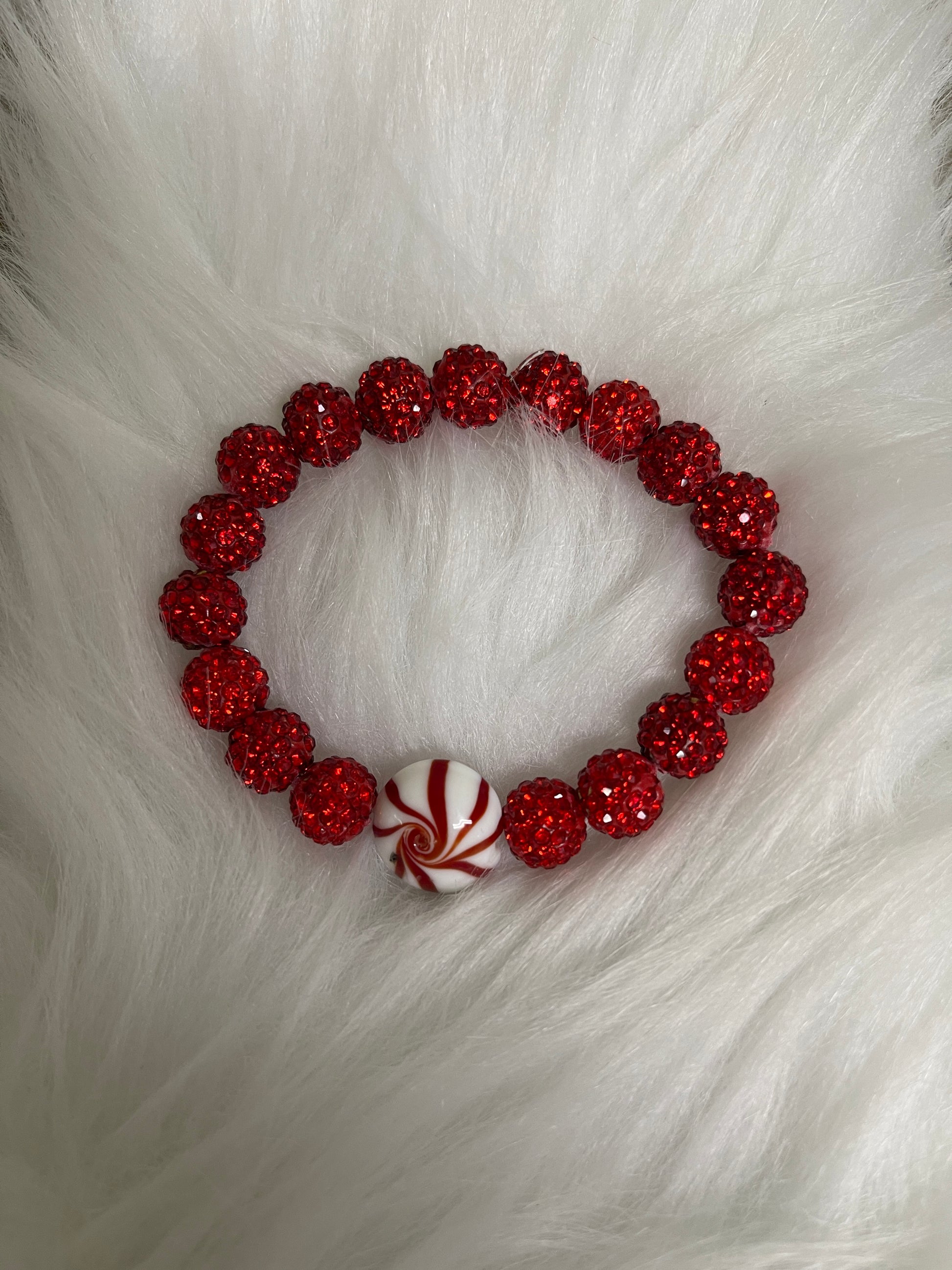 Red Bling &amp; red and White Candy Beaded Elastic/Stretch BraceletPink tiful of LOVE