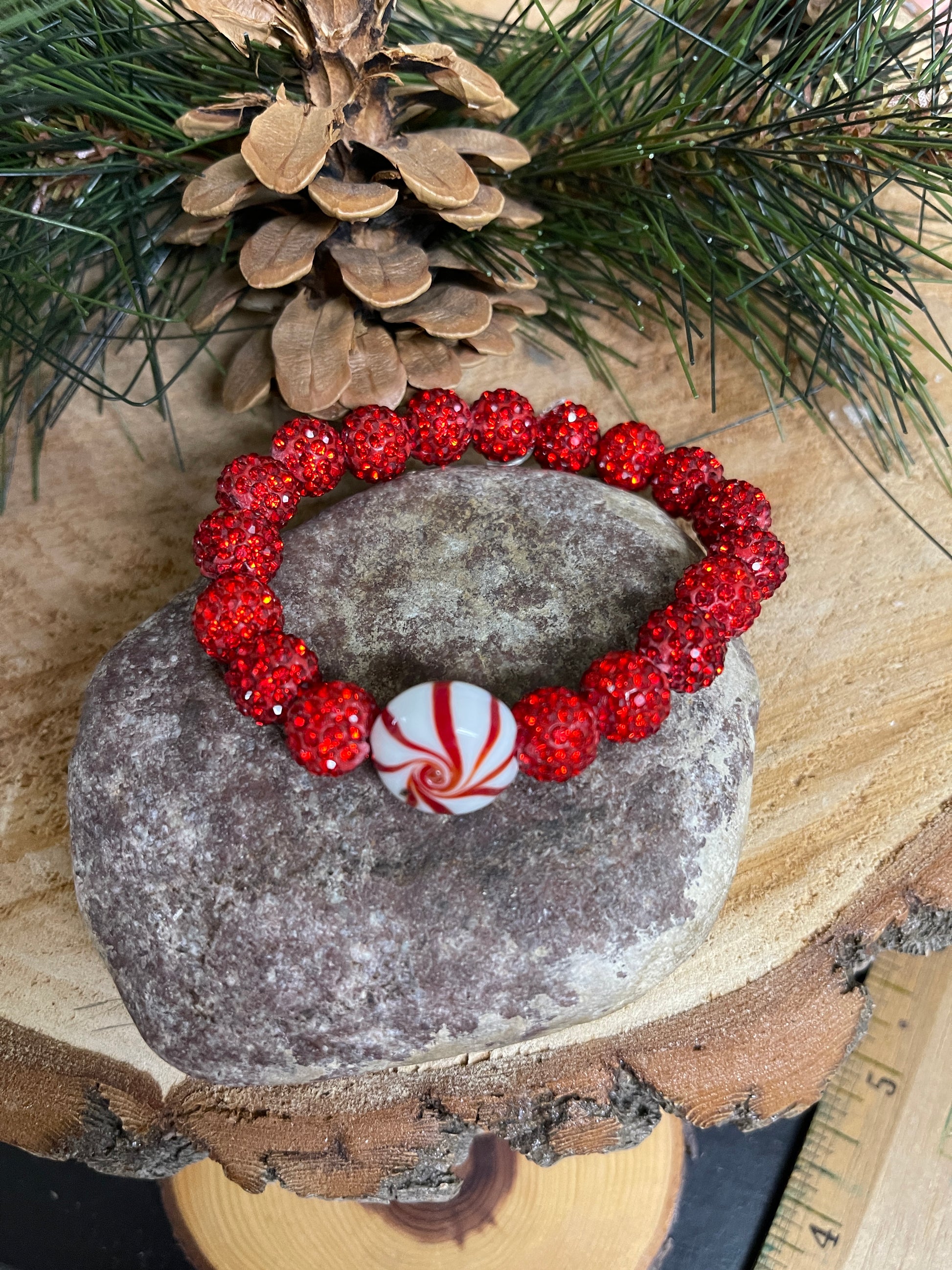 Red Bling &amp; red and White Candy Beaded Elastic/Stretch BraceletPink tiful of LOVE