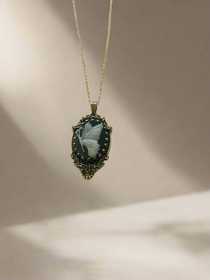 Butterfly Cameo pendant on a bronze Chain NecklacePink tiful of LOVE