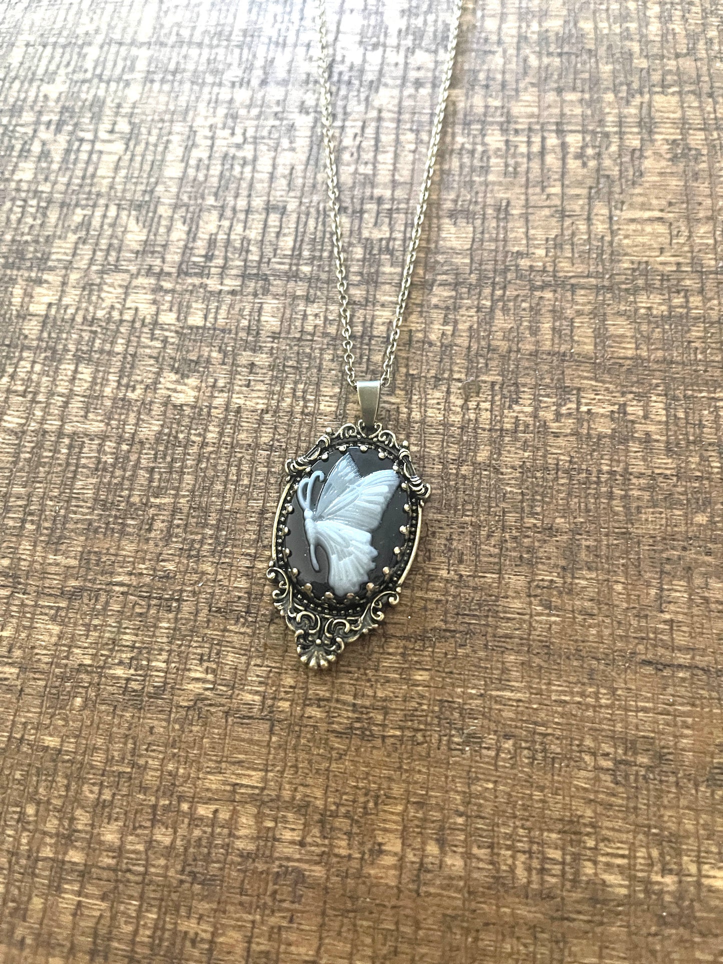 Butterfly Cameo pendant on a bronze Chain NecklacePink tiful of LOVE
