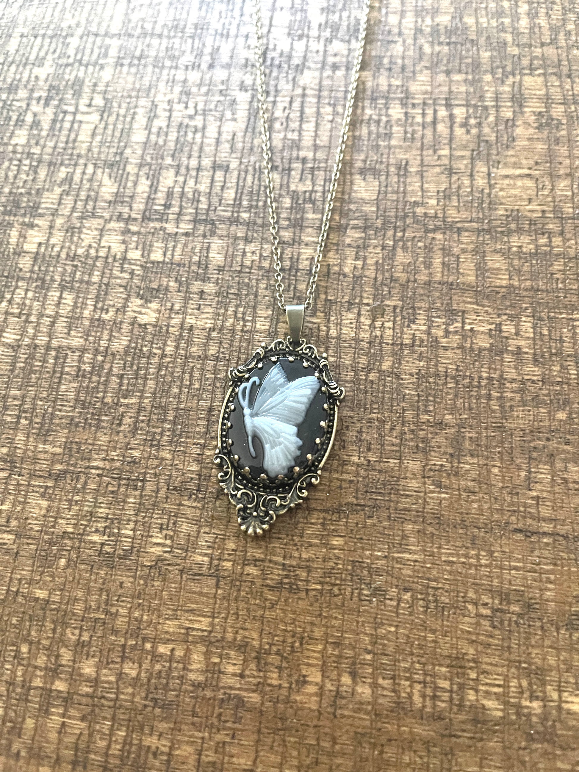 Butterfly Cameo pendant on a bronze Chain NecklacePink tiful of LOVE