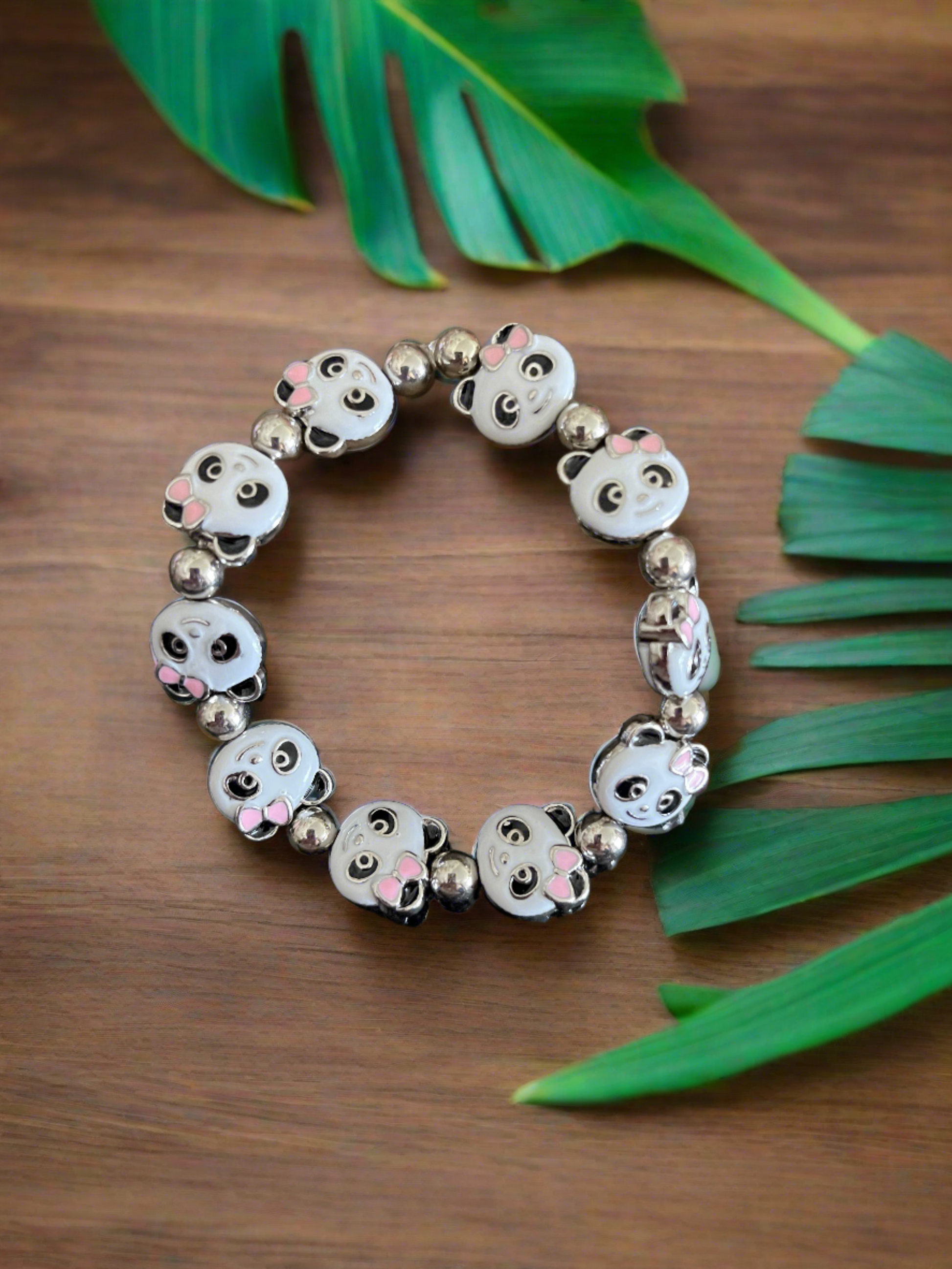 Enamel Metal Panda beaded Stretch braceletPink tiful of LOVE