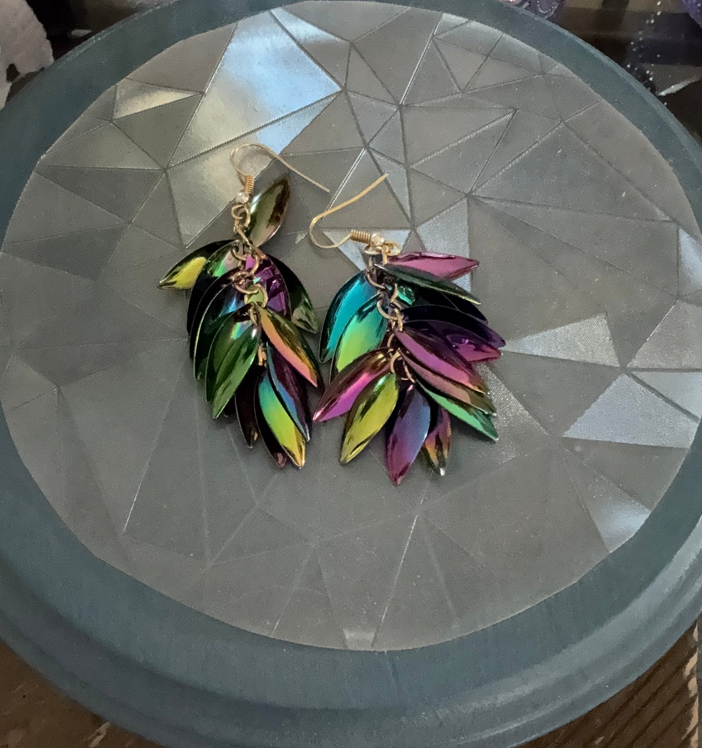 Holographic Chainmail Scales Dangle Earrings
