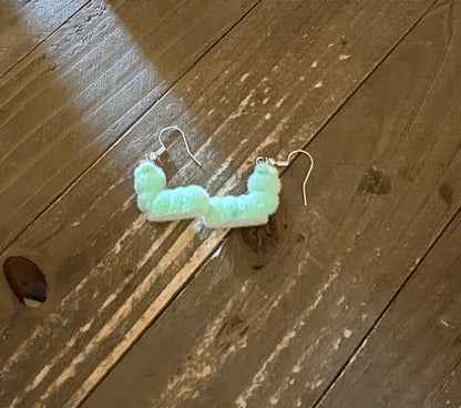 Green Flocked Caterpillar Charm Dangle Earrings