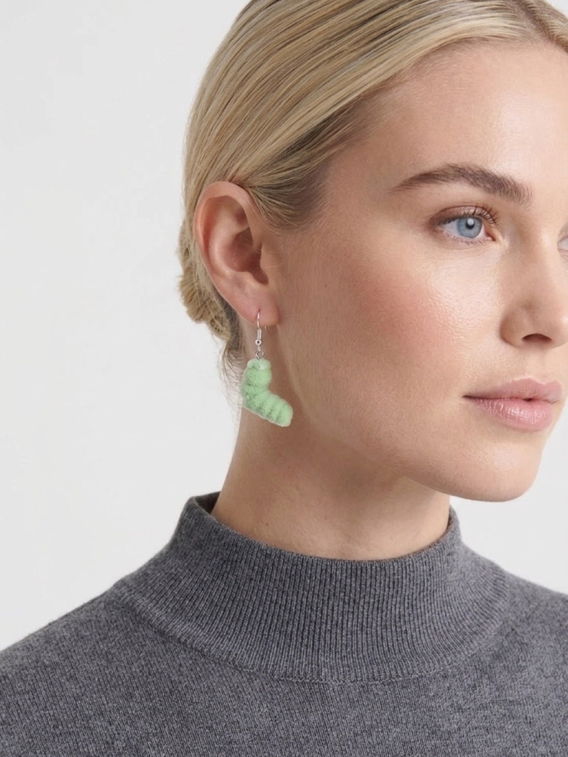Green Flocked Caterpillar Charm Dangle Earrings