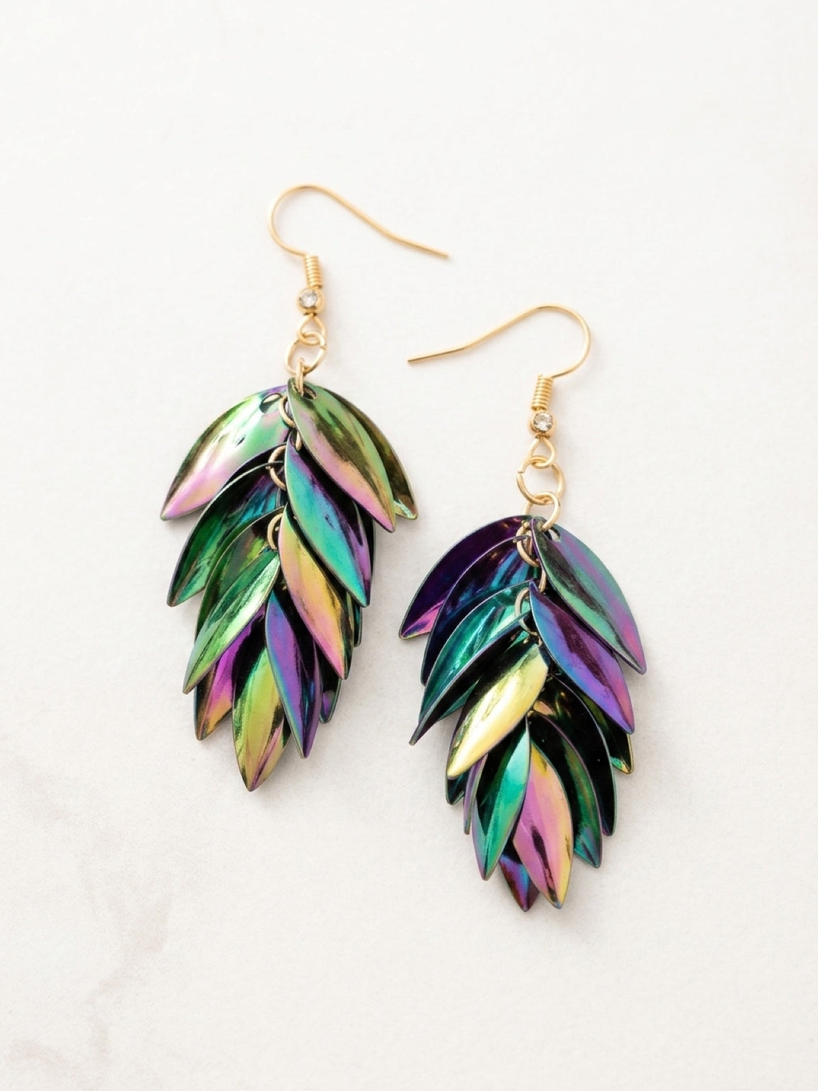 Holographic Chainmail Scales Dangle Earrings