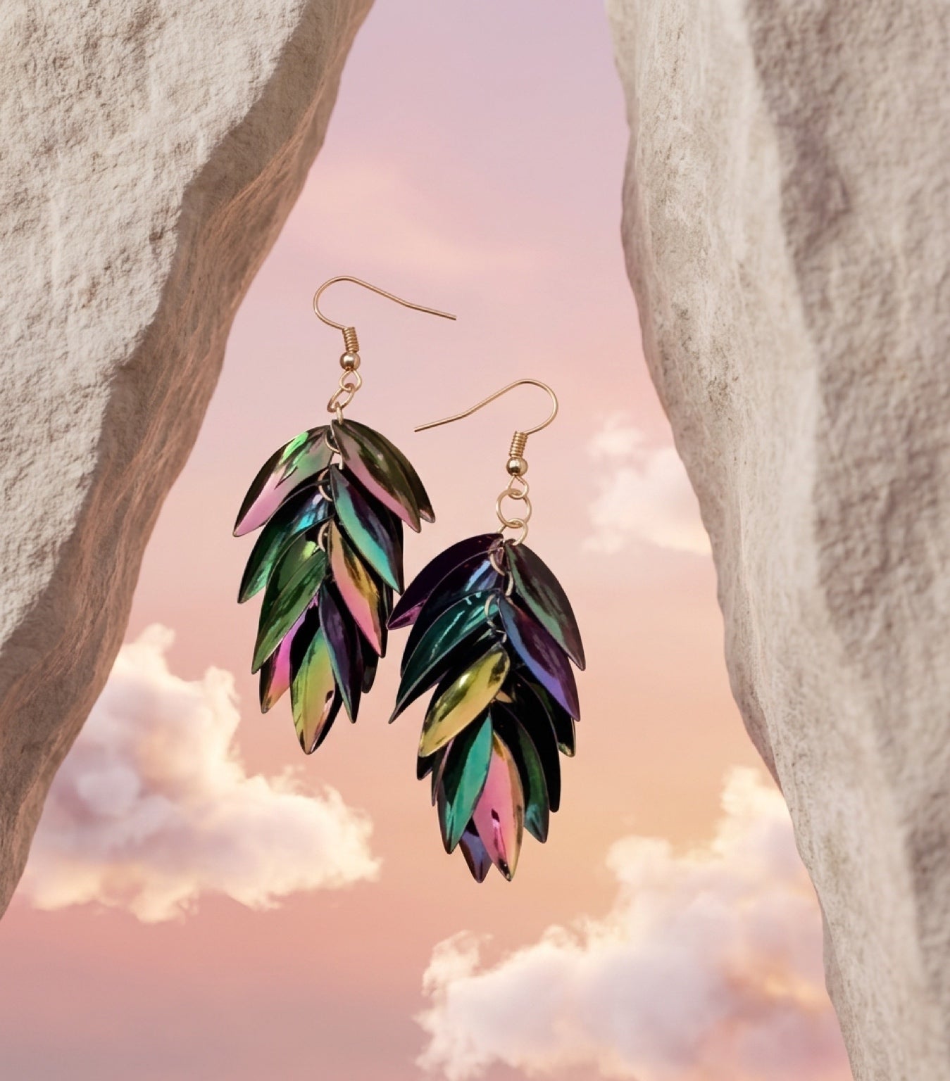 Holographic Chainmail Scales Dangle Earrings