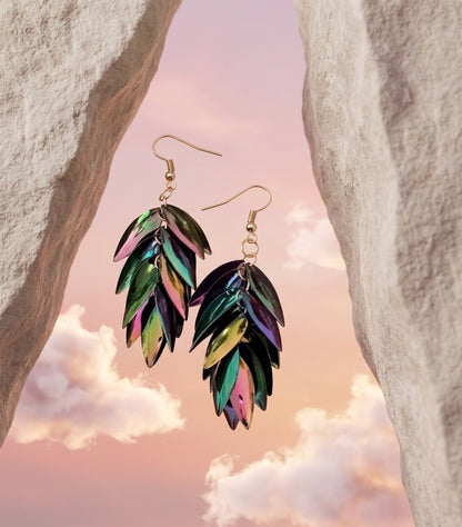 Holographic Chainmail Scales Dangle Earrings