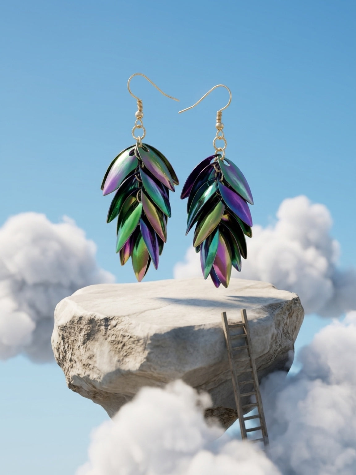 Holographic Chainmail Scales Dangle Earrings