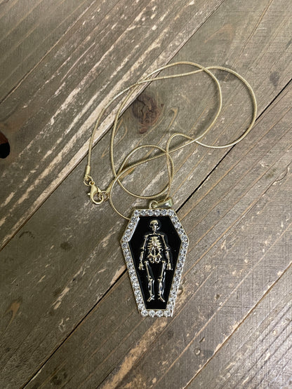 Halloween Skeleton Coffin Pendant on a gold Chain NecklacePink tiful of LOVE