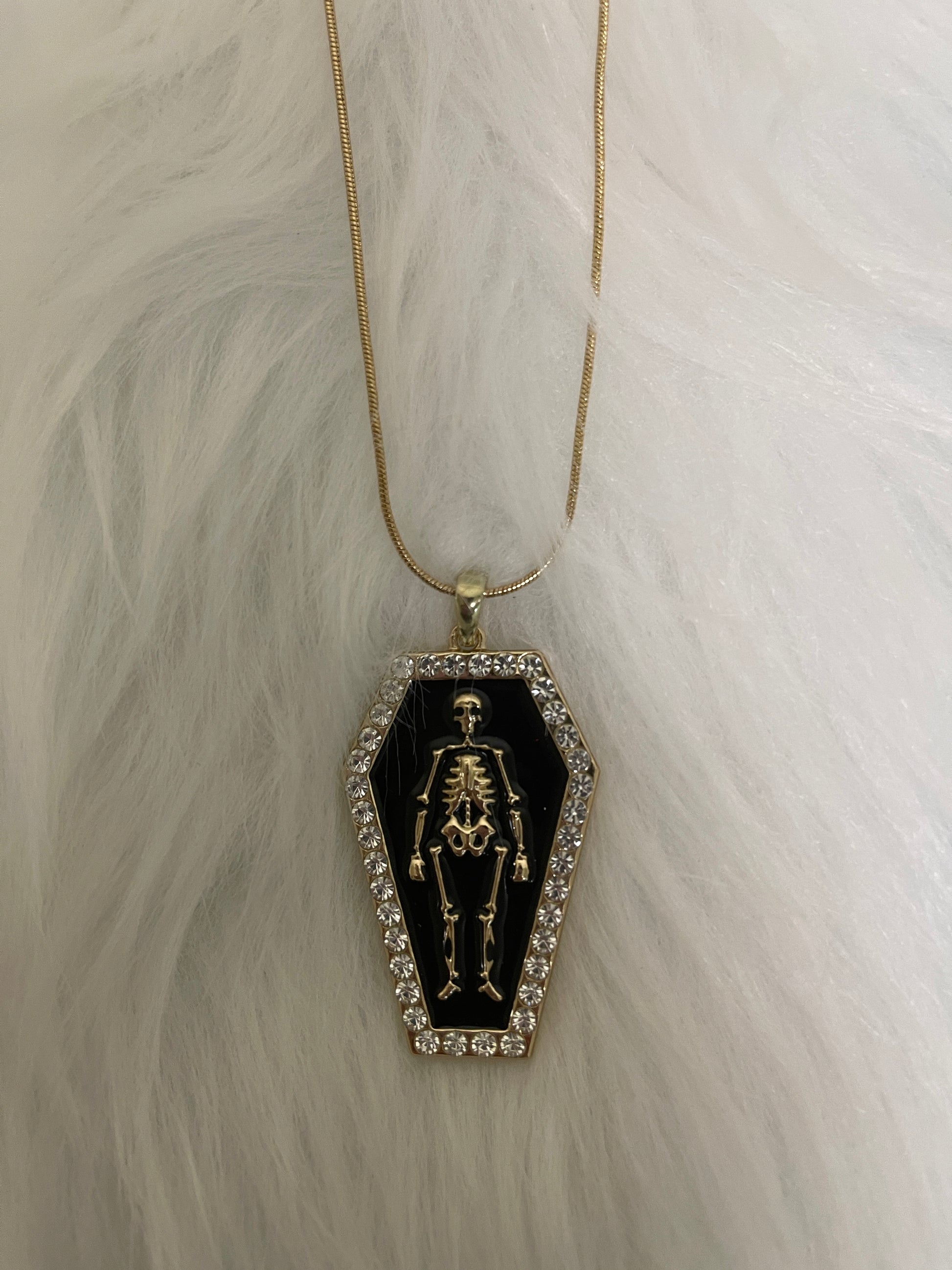 Halloween Skeleton Coffin Pendant on a gold Chain NecklacePink tiful of LOVE