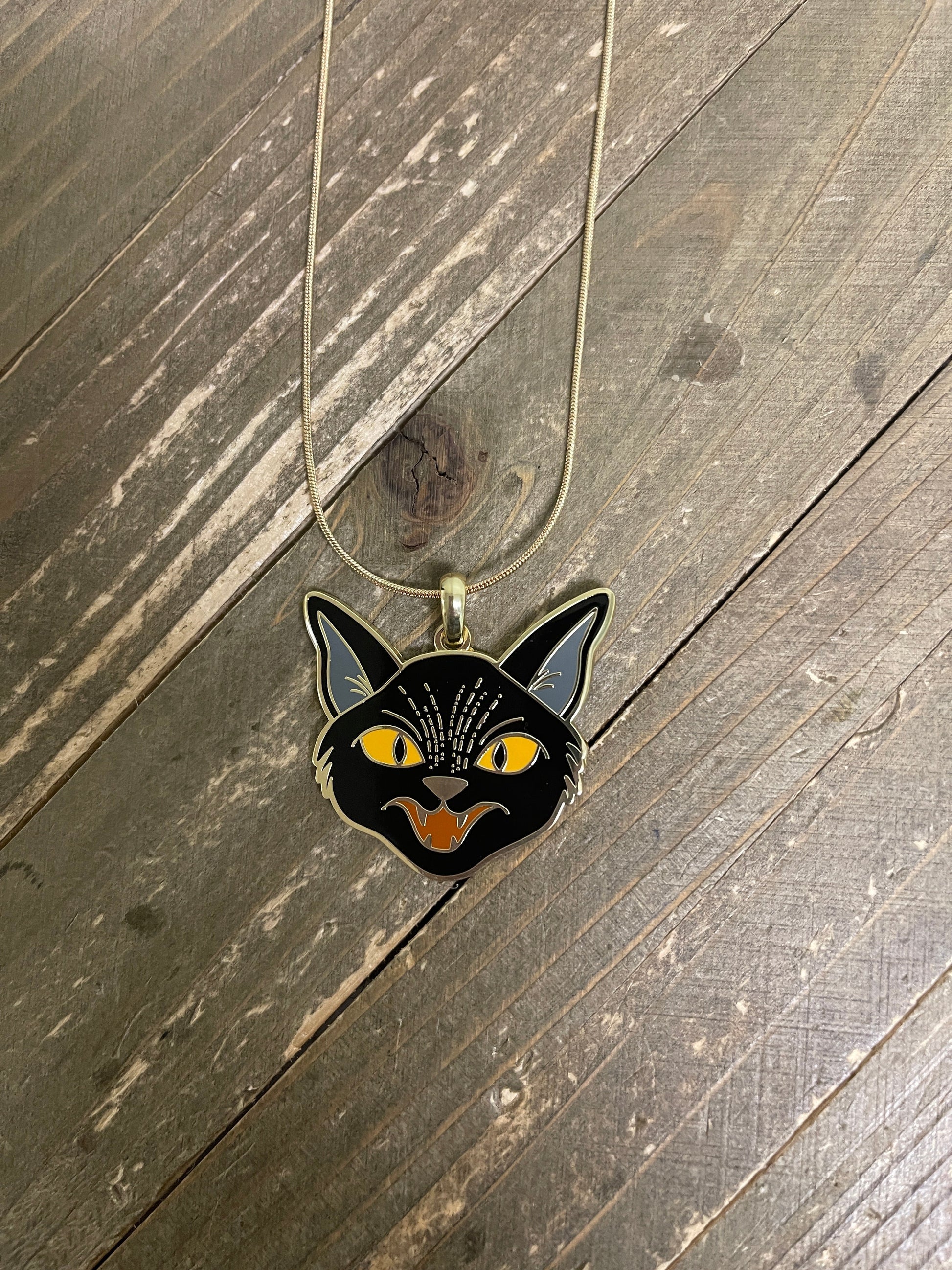 Halloween Black Cat Pendant on a gold Chain NecklacePink tiful of LOVE
